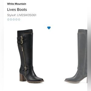White Mountain Black Leather Knee-High Riding Boots with Buckle Detail